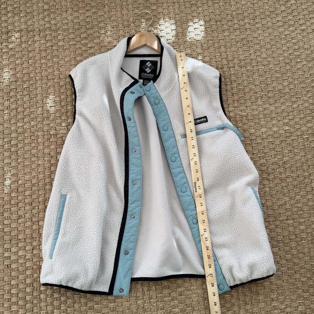 Columbia Helvetia Sherpa Fleece Vest Size XL/TG Light Blue Black Accents Snaps - Picture 8 of 10